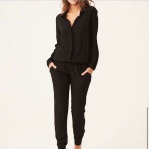 Monrow Crepe Long Sleeve Jumpsuit Black